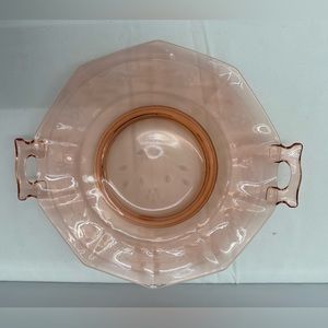 Vintage Pink Etched Handled Octagonal Cake Plate